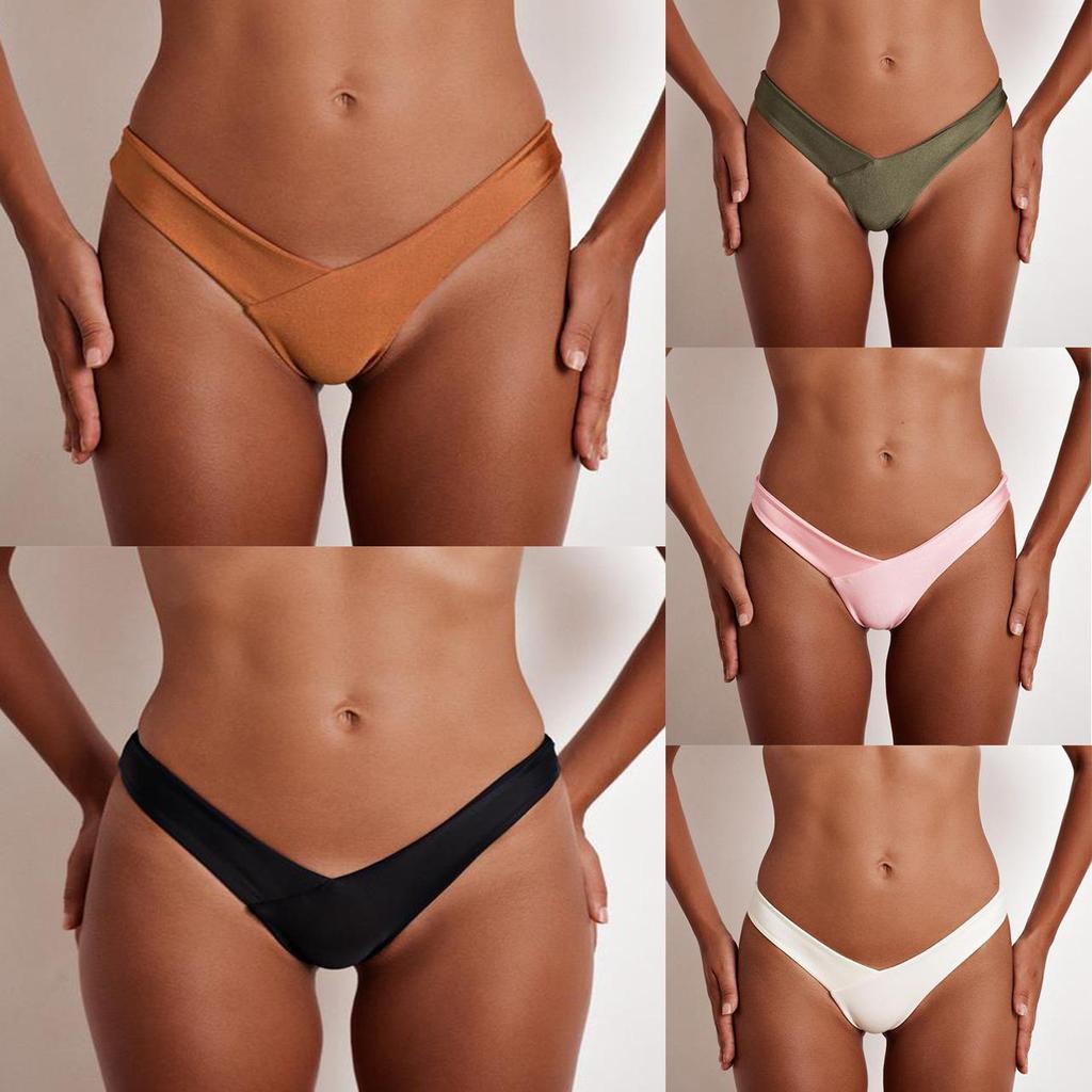 Solid Color Low Waist Triangle Bikini Swim Trunks for Women