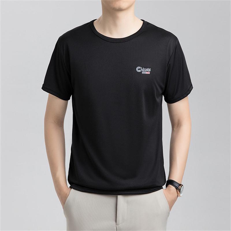 Sommer Eisseide T-Shirt Herren Kalt Kurzarm O-Ausschnitt Stretch Schnelltrocknend Atmungsaktiv Sport Shirt T-Shirt Herren