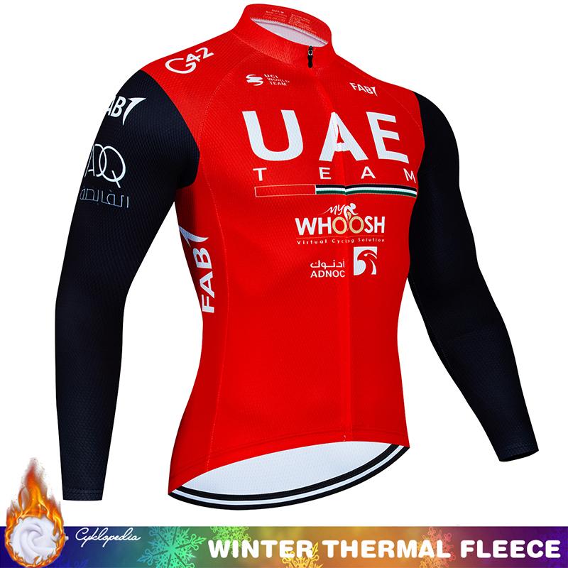 Cycling Jumper Men's Suit UAE Thermal Jersey Man Costume Bike Clothes Pro Team 2024 Winter Fleece Clothing Mtb Pants Blouse Bib