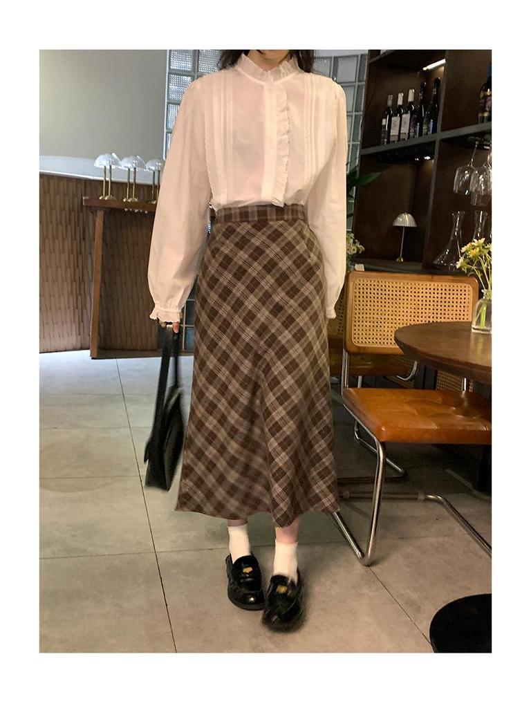 Середньодовга спідниця в клітинку з флісовою підкладкою - Зимова колекція 2025: Універсальна спідниця в стилі молочного чаю