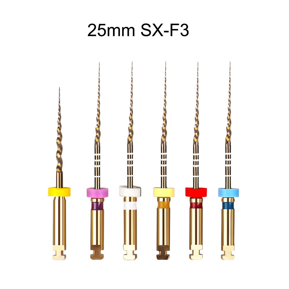 6 szt./pudełko Złote elastyczne pilniki dentystyczne, obrotowe pilniki endodontyczne, złote pilniki endodontyczne, 21/25/31 mm, niklowo-tytanowe, narzędzie stomatologiczne