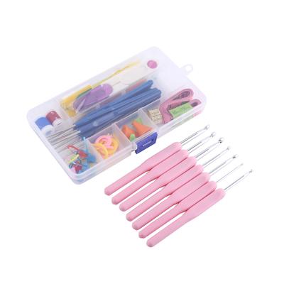 16er-Set Häkelnadeln mit Softgrip-Griff, Stricknadeln im Etui(Hell-Pink)