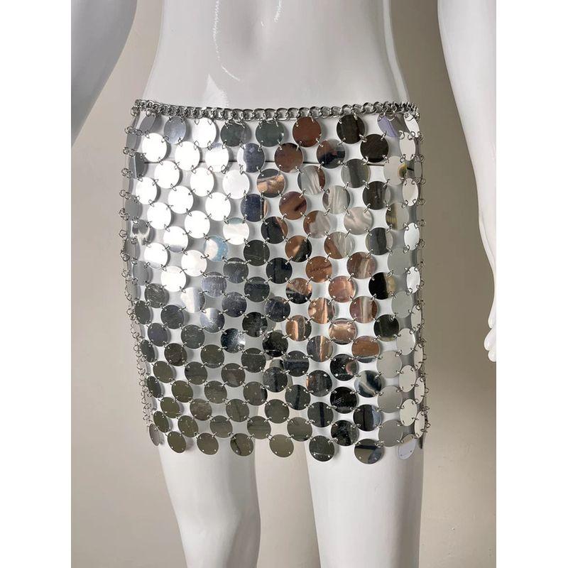 Punk Style Sexy Bead Cutout Skirt Punk Style Sexy Sequin Cut Out Skirt