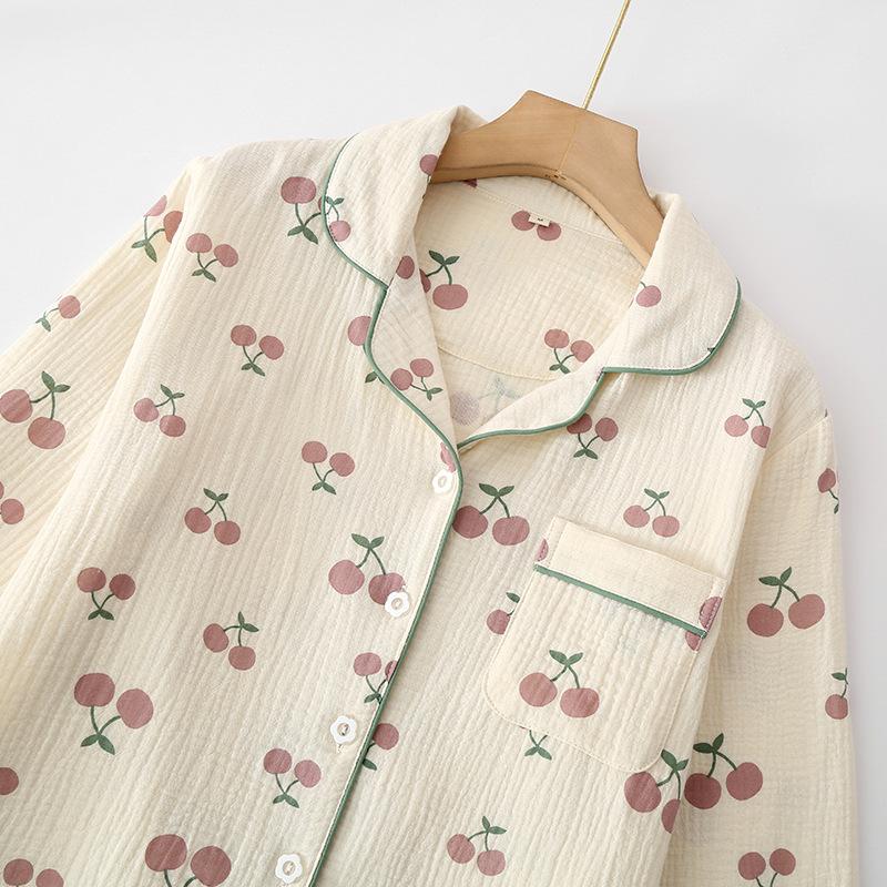 Pajamas women's autumn pure cotton long-sleeved trousers cardigan lapel cotton loose comfortable breathable loungewear set
