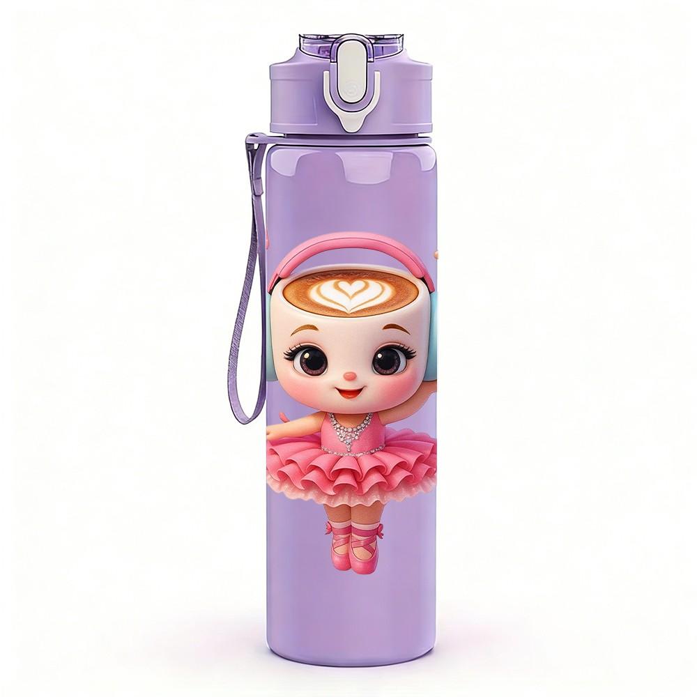 1PC Cute Doll Girl Character Pattern 750ml Color Plastic Sports Water Bottle Leakproof Flip Straw Lid Suitable for Sports Office Home Use