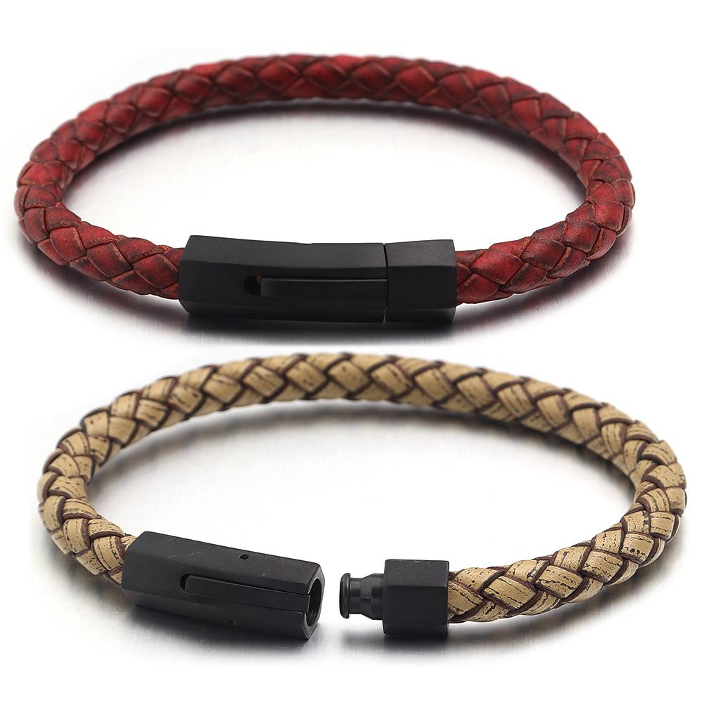 1pc/bag 19/21cm Stainless Steel Connector Genuine Leather Rope Simple Design Bracelet Birthday Party  Man Women Jewelry Gift