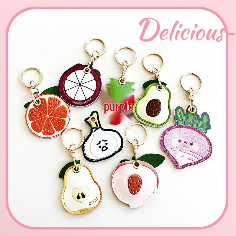 Creative Leather Fruit Series Access Card Holder & Airtag Keychain Charm