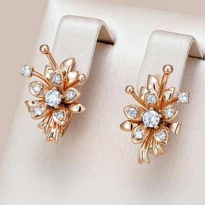 Kienl Orecchini Pendenti a Fiore Colore Oro Rosa Unici per Donna Accessori Brillanti con Zirconi Naturali Gioielli Vintage Quotidiani Regalo