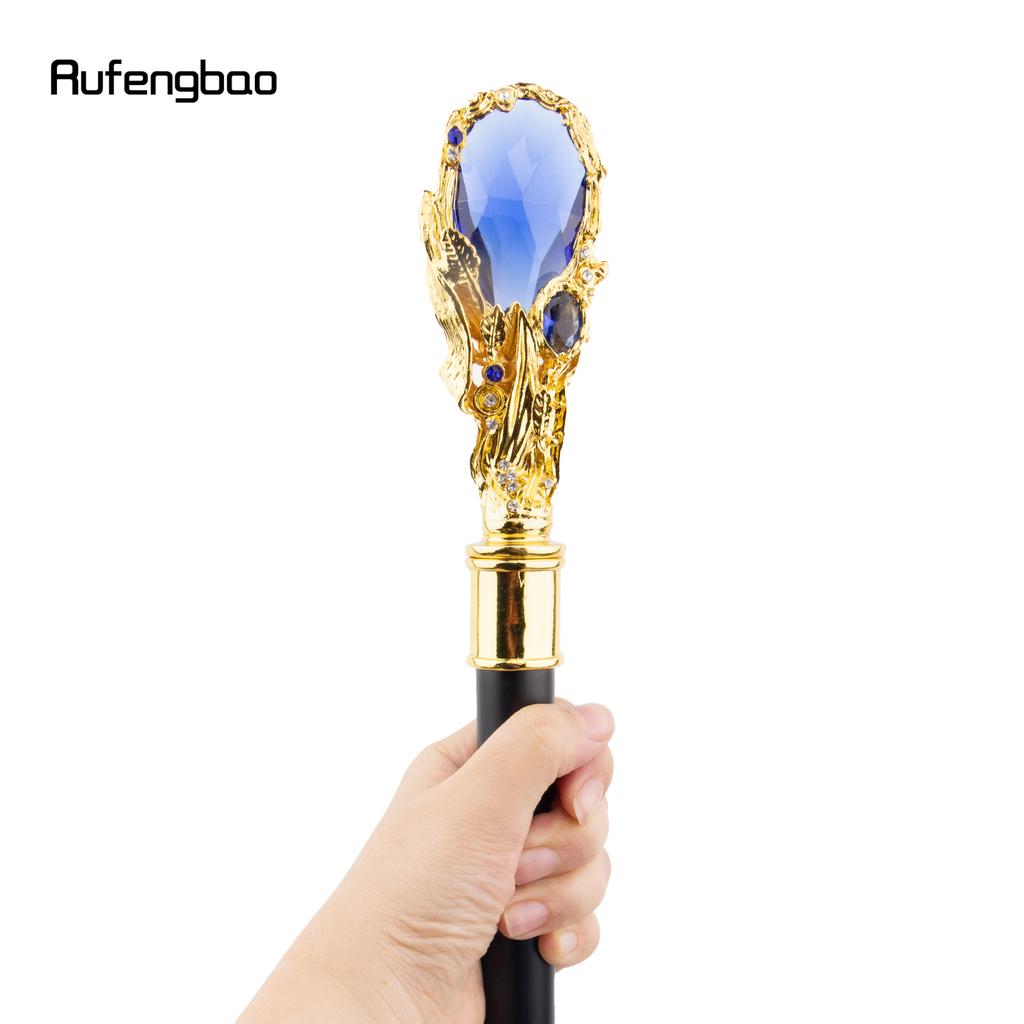 Blue Diamond Golden Walking Cane Fashion Decorative Walking Stick Gentleman Elegant Cosplay Cane Knob Crosier 95cm