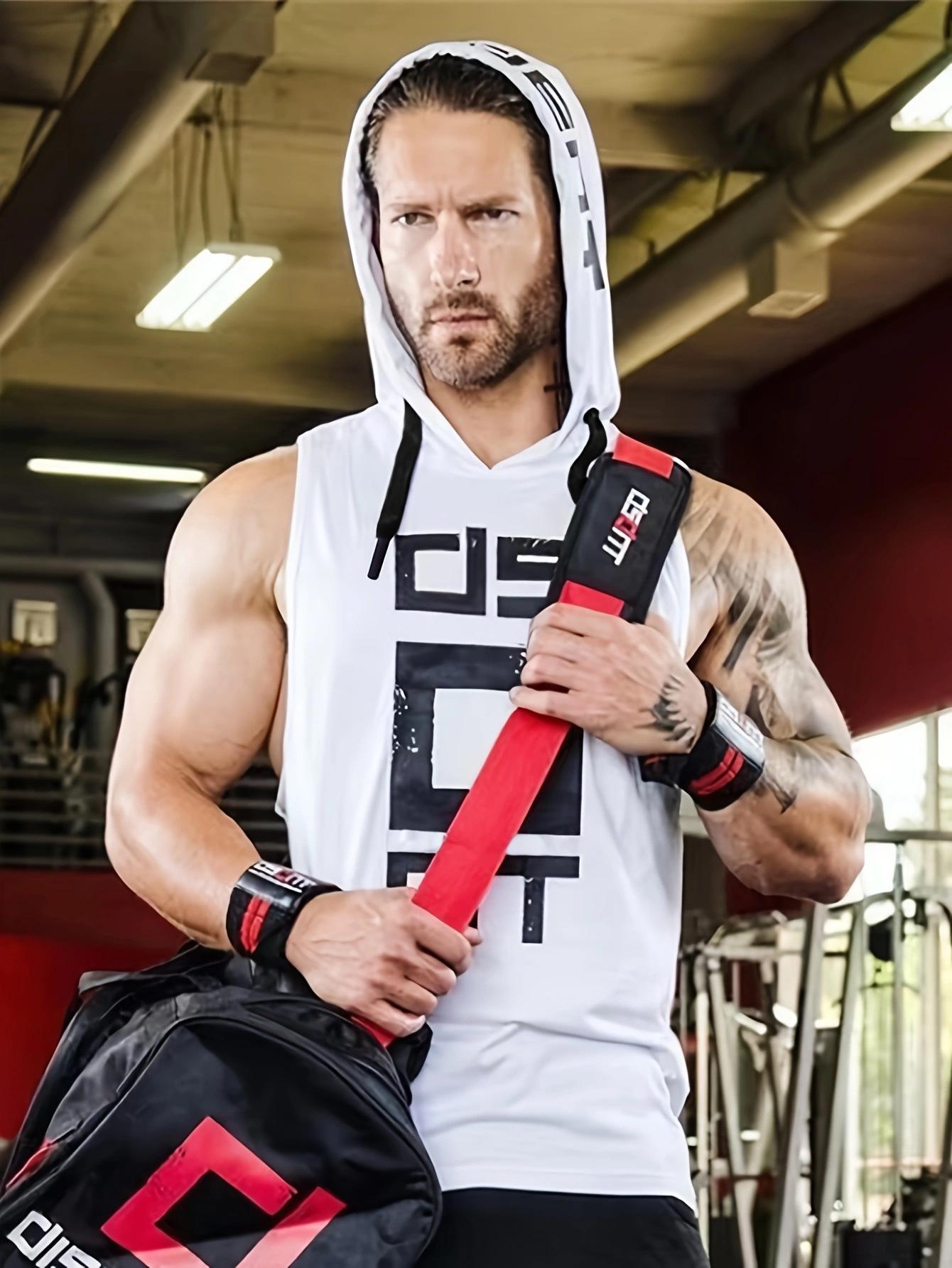 

Мужской спортивный жилет с капюшоном быстросохнущий - Высокоэластичный, влагоотводящий, без рукавов Small белый