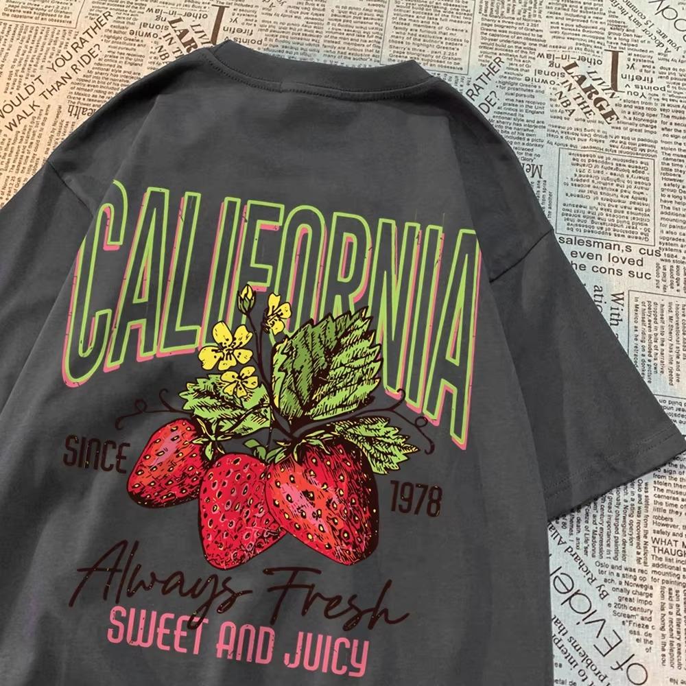 California Always Fresh Sweet And Mens T-Shirt Crewneck T Shirts Cotton Couple Breathable T Shirt Summer Loose Couple Tops