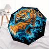 1pc Blue Flame Tiger Pattern Automatic Umbrella Is Fashionable and Good-Looking,  Suitable for Travel and Daily UseC012