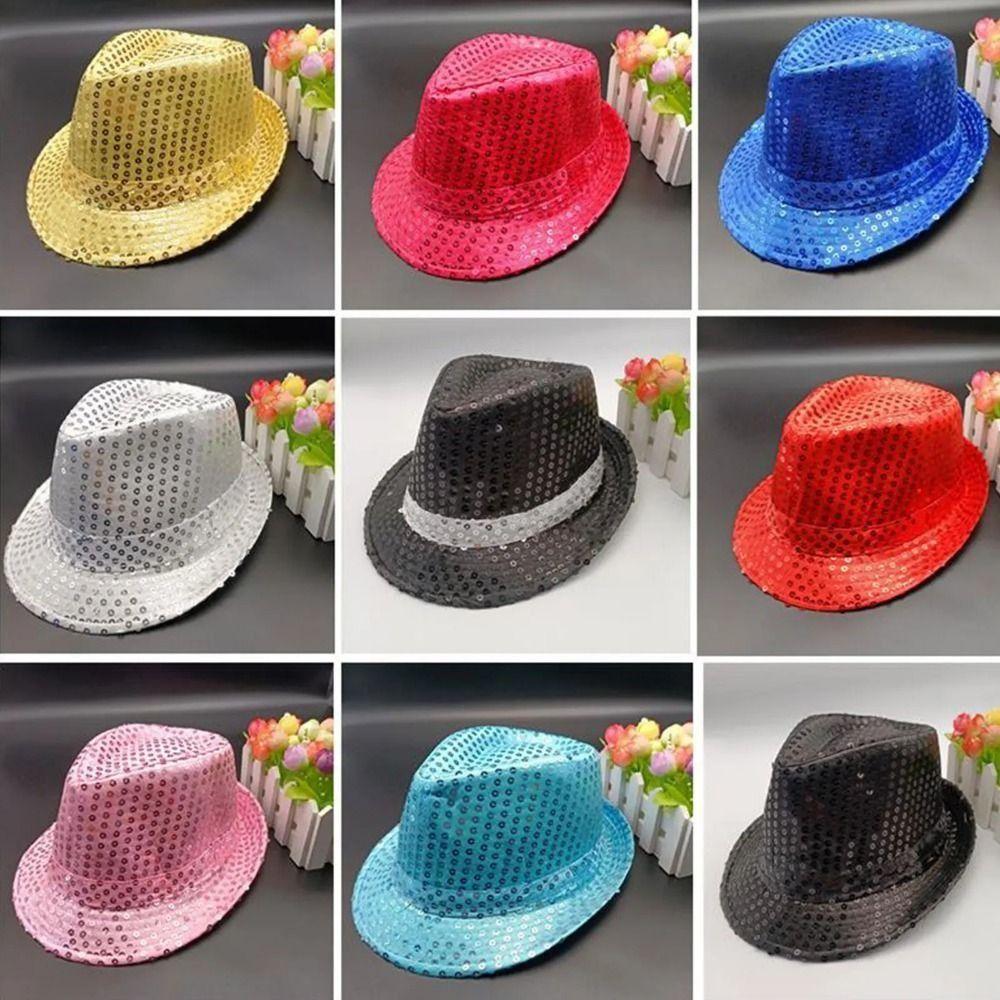 Shiny Dance Jazz Cap Sequin Glitter Jazz Hat Fashion Sequins Fedora Hat Birthday