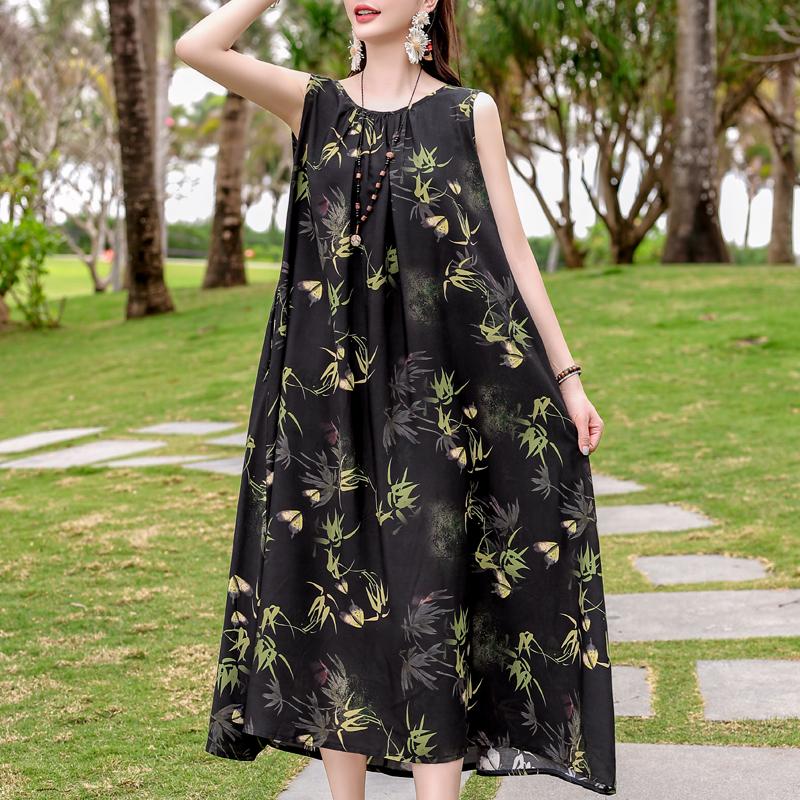 Vestido de Verano Elegante para Mujer de Talla Grande Casual Suelto Sin Mangas Vestido Largo Ropa Femenina Vintage