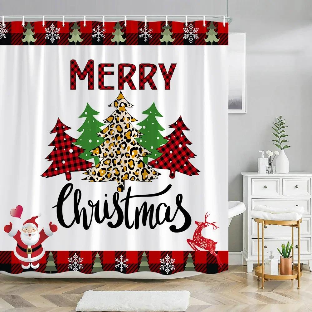 Xmas Decorative Shower Curtains Fireplace Christmas Tree Winter New Year Gift Bathroom Decor Fabric Bath Curtian Hanging