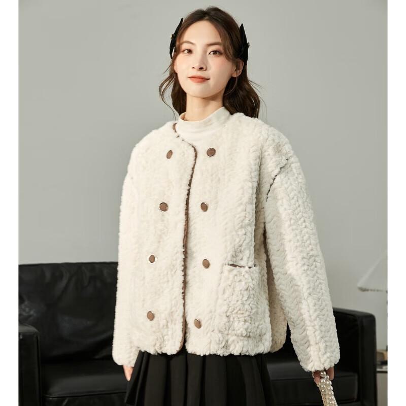 TonLion Women's Elegant Faux Lamb Wool Short Coat