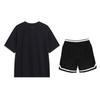 Li-Ning Cartoon Print Round Neck Short Sleeve Sports Suit With Striped Shorts Unisex Sportswear Black AHST543-2+YAPV001-1