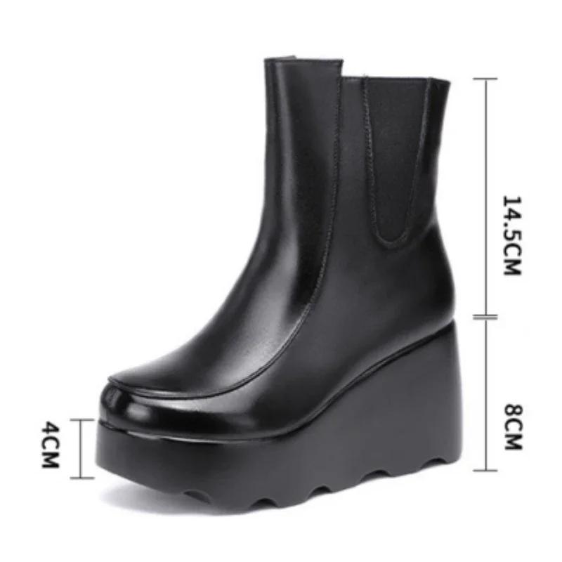 Mărimi Mici 32-43Pantofi de Pluș cu Talpă Groasă Iarnă Femei 2025 Eleganți Tocuri Înalte Wedge Glezne Cizme Botine din Piele Moale Platformă