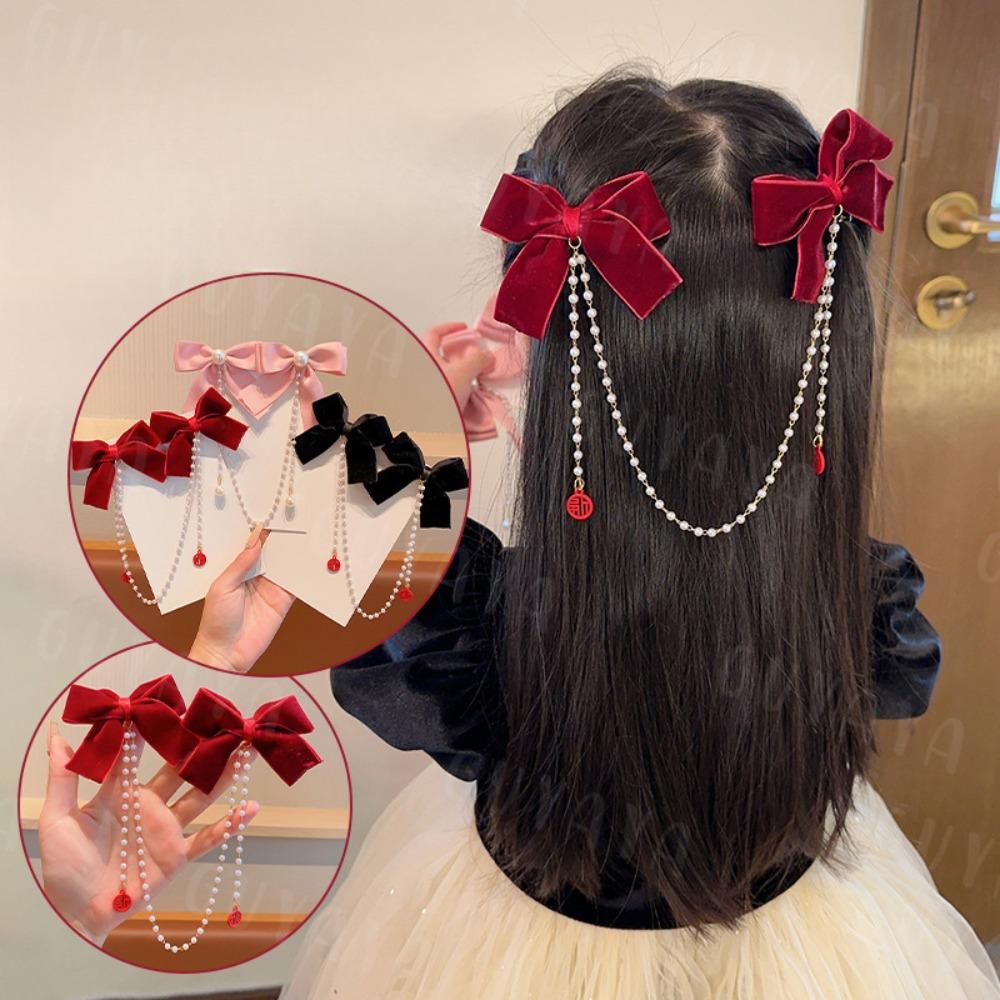 Sweet Princess Style Pink Pearls Chain Bow Hair Clip Women Children's Cute Back Head Hairpins Hair Clips Girls Hair Accessories