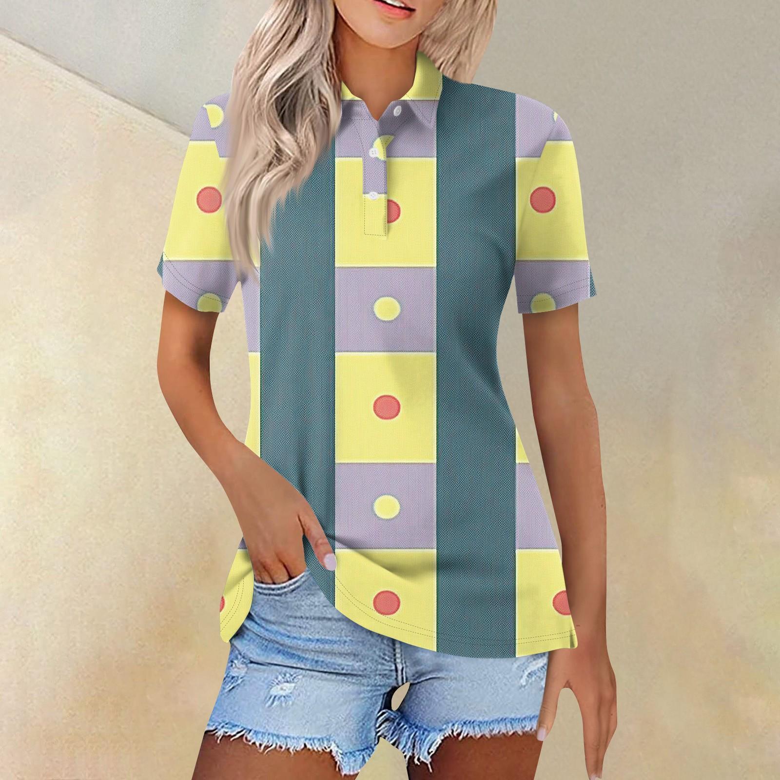 

Женская мода повседневная пуговица с коротким рукавом с цветочным принтом (Градиентные полосы) Верх с лацканами и принтом L