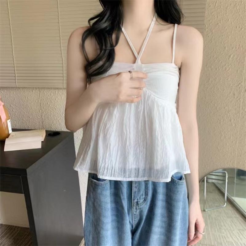 Frauen Leinen Süße Babydoll Rüschen Crop Ärmelloses Top Dünnen Riemen Vorne Schleife Flowy Camis Weibliche Koreanische Tank Top