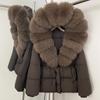 Removable oversized fox fur collar women's short down jacket women's winter new hooded waist and thin fur jacket