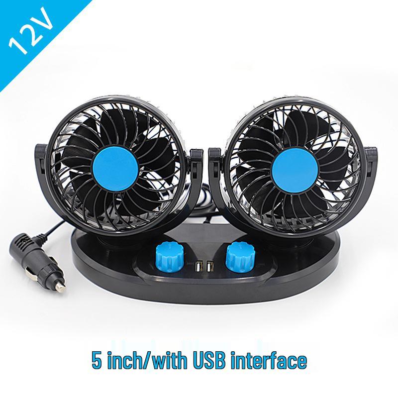 Silent Dual-Head Car Fan 12V/24V USB - Powerful Summer Cooling for Trucks