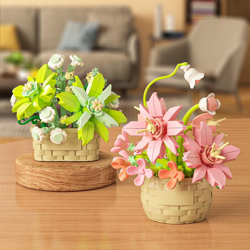 LEGO-Compatible Everlasting Sunflower Basket: Flower Building Blocks, Educational Toy, Potted Plant Ornament, Gift for Girls