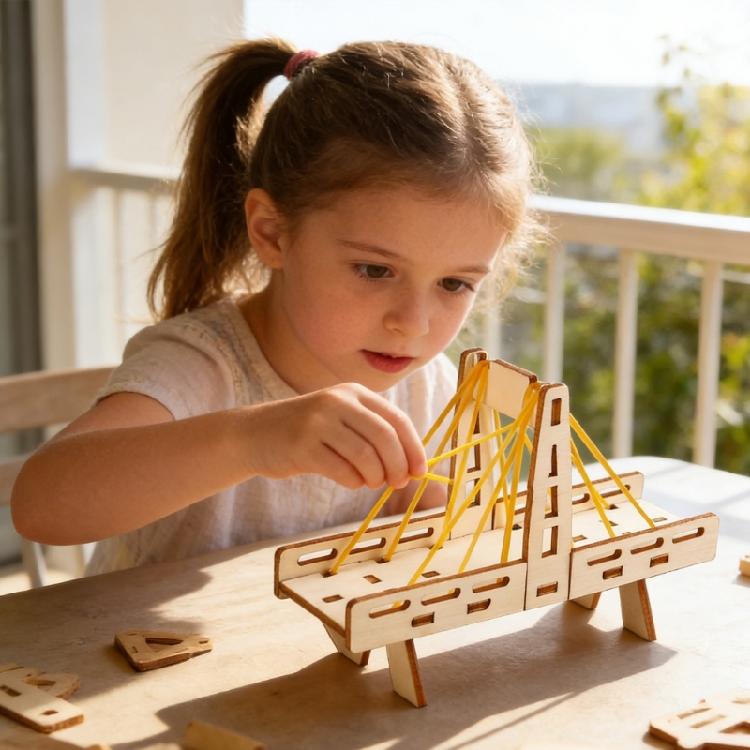 Interactive Physics Teaching Aid Wooden Suspension Bridge Model Craft Set For Science Experiment Classroom Demonstration