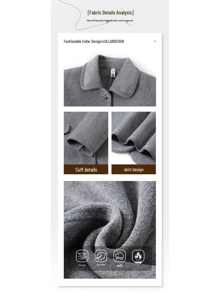 Spring Woolen Coat for Middle-Aged and Elderly Women (40-60) - Casual Wear for Spring and Autumn
