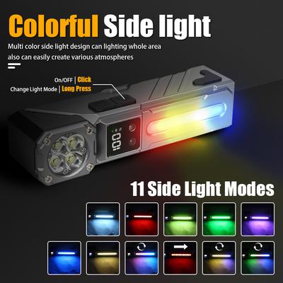 Portable LED Handheld RGB Flashlight Rechargeable EDC Pocket Clip Light with Magnet Waterproof Outdoor Camping Fishing Torch