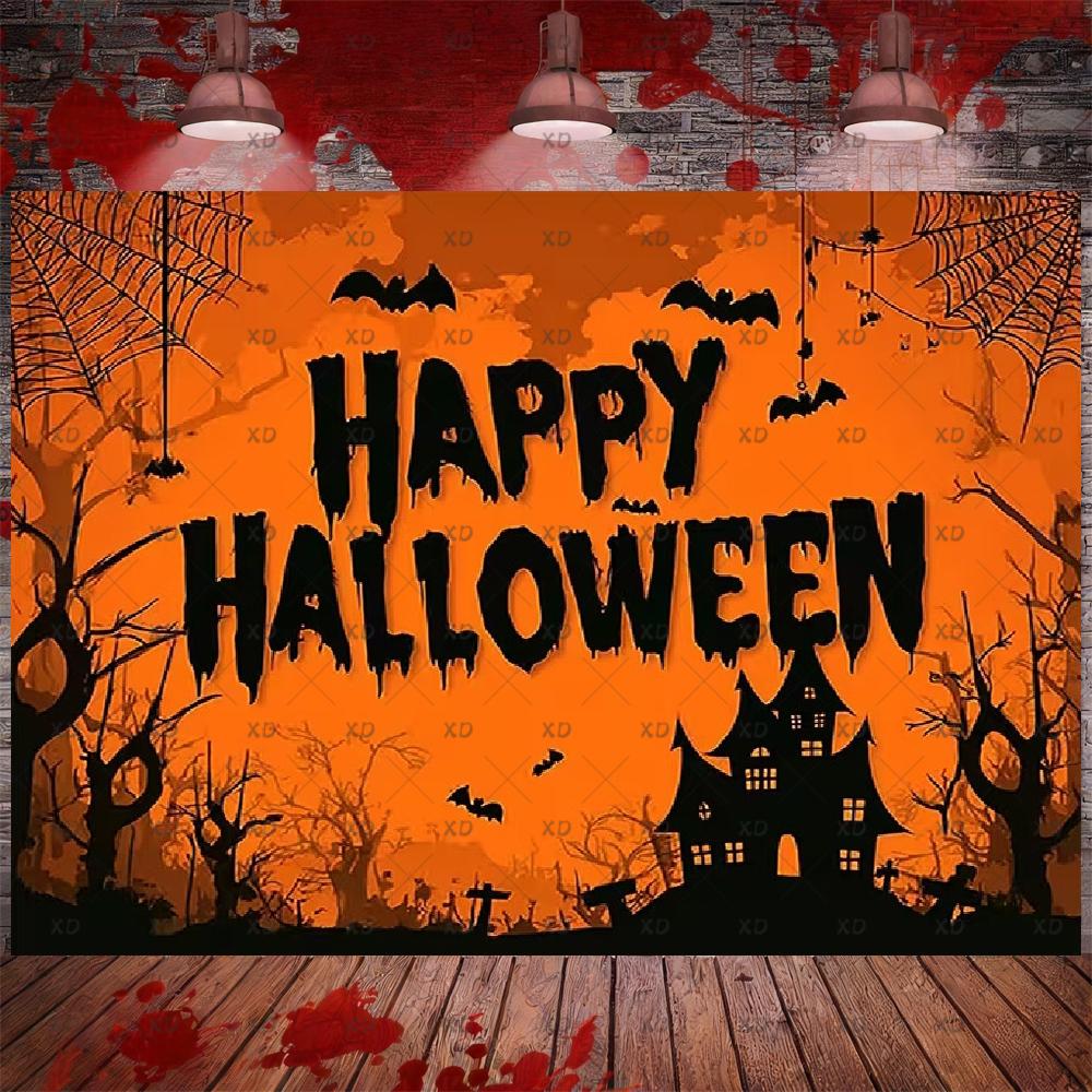 Halloween Party Decor: Pumpkin Backdrop, Ghosts, Haunted House, Photography Props, Photo Booth Banner54