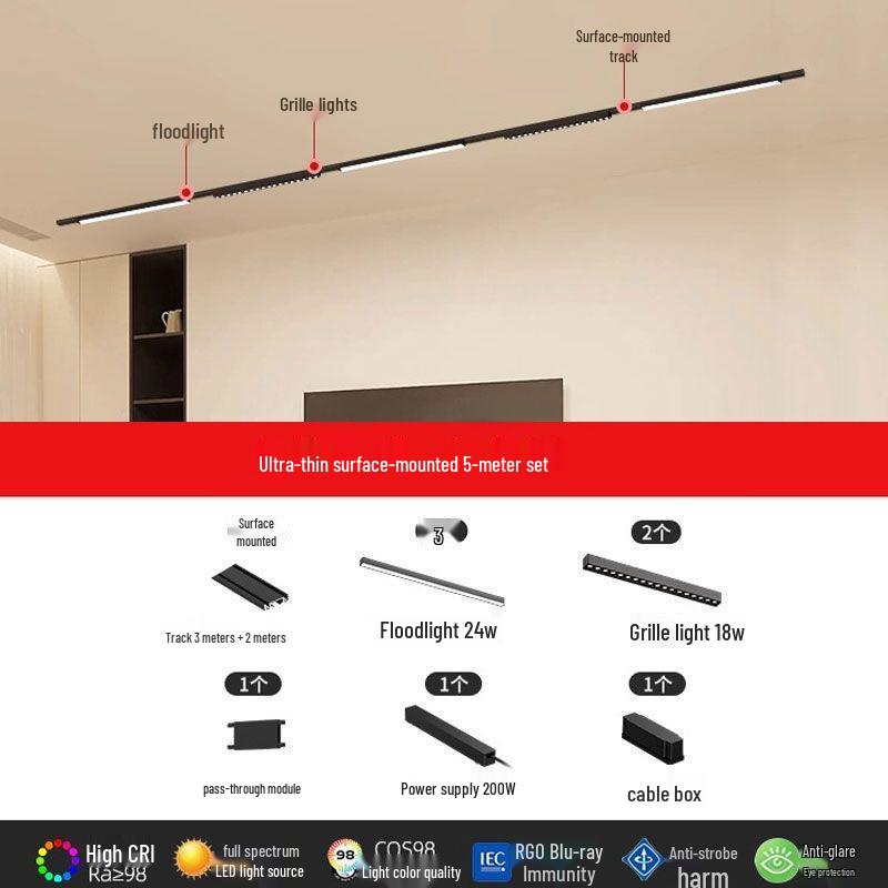Ultra-Thin Surface-Mounted Magnetic Track Light Set for Living & Dining Rooms