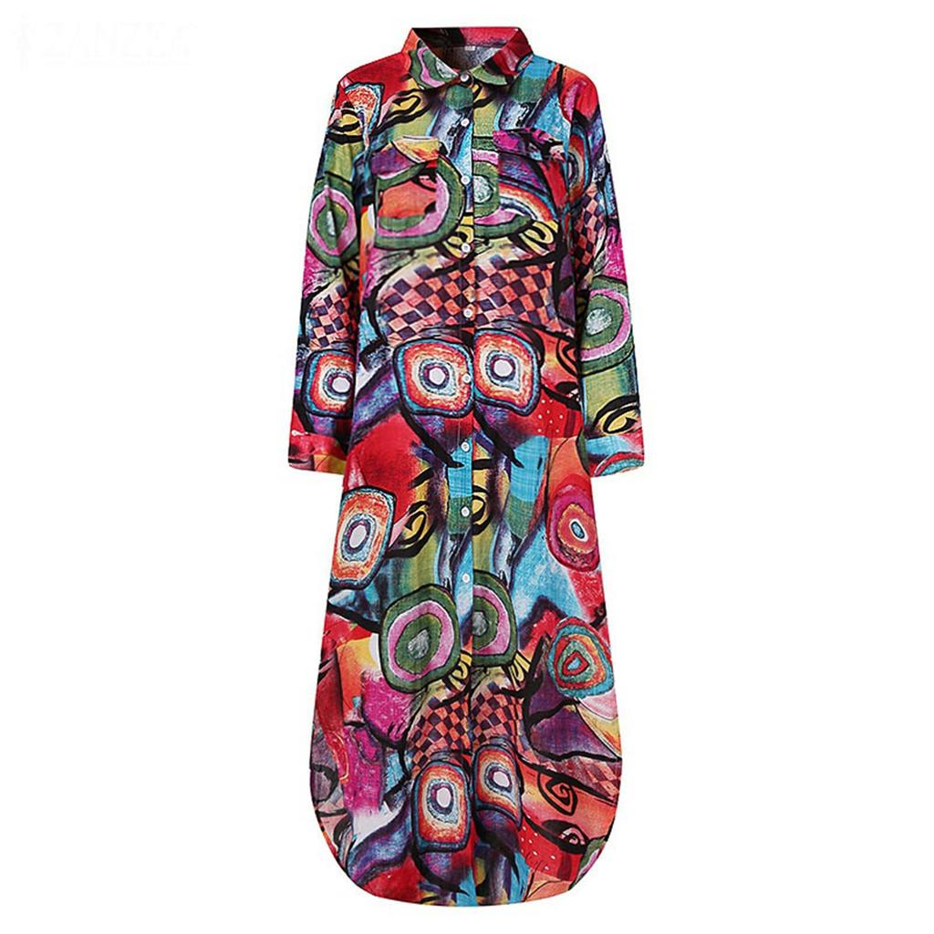 Women's Casual Loose Long Shirt Long Sleeved Long Sleeved Color Shirt Dress