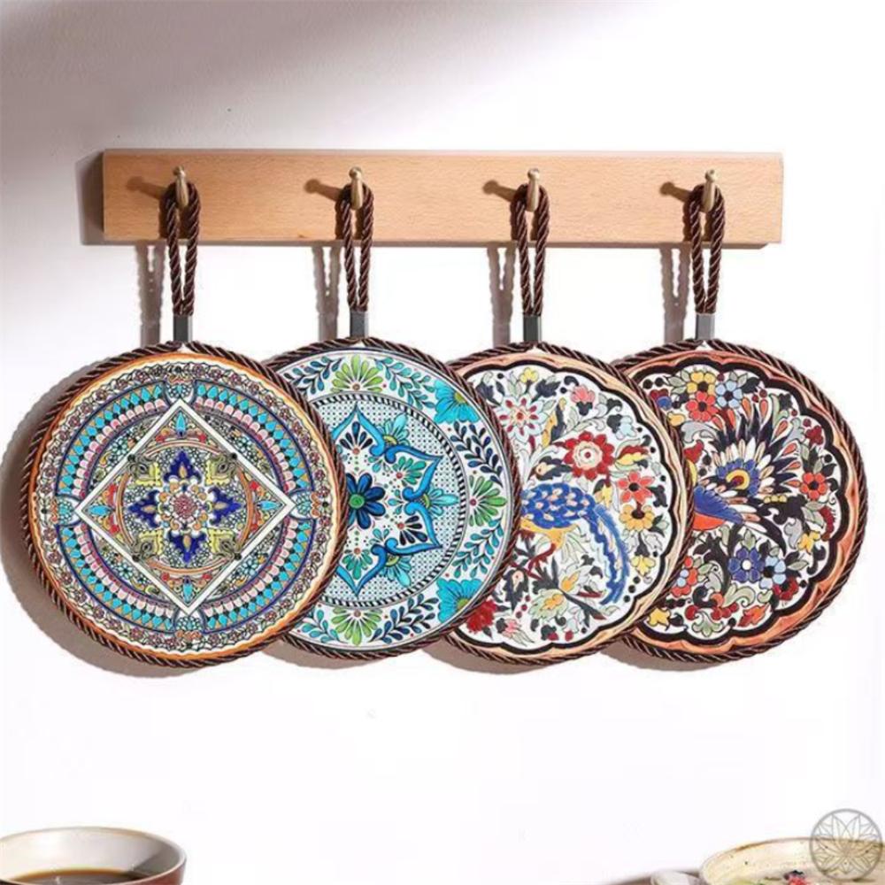 1pcs Ceramic Insulation Pad Ceramic Surface and Cork Bottom Construction with Hanging Rope Suitable for Serving Plates Cups Pans