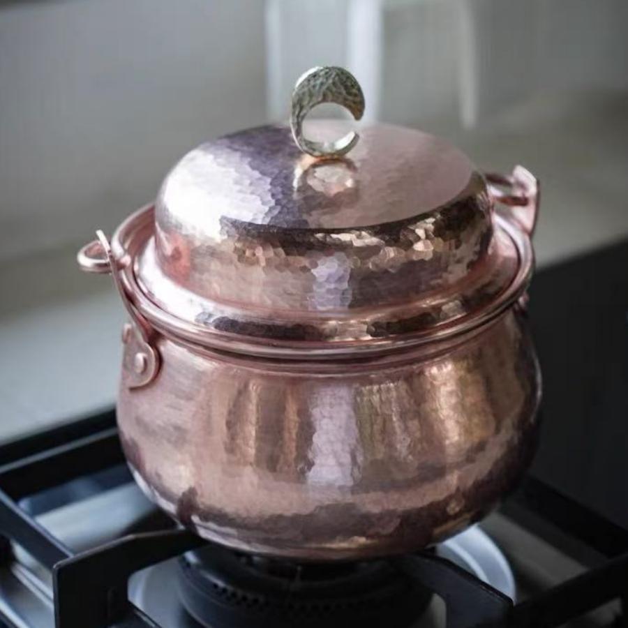 Handcrafted Vintage Copper Pot,Portable Camping Pot With lid Cooking Utensil Simmering Food Stewing,15 cm Hammer Texture Pot