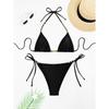 Women's Solid Color Beaded Lace-Up Bikini Set, Sexy Two-Piece Swimwear