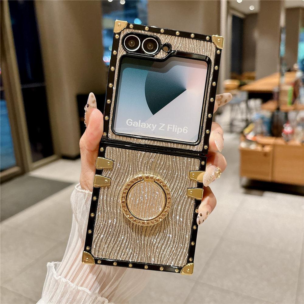 

Vintage Ring Holder Stand Flower Leather Case For Samsung Galaxy Z Flip 6 Shockproof Cover For Galaxy Z Flip 6