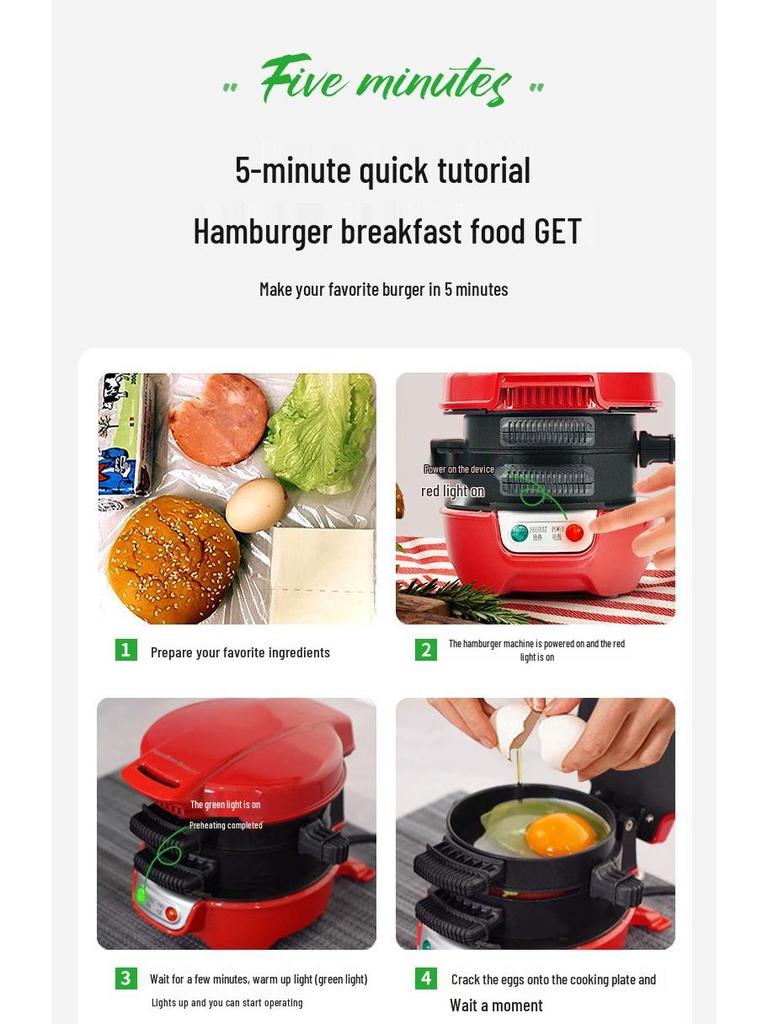 MX-5013 Multifunctional Breakfast Maker: Hamburger, Sandwich, Fried Egg, and Toaster.