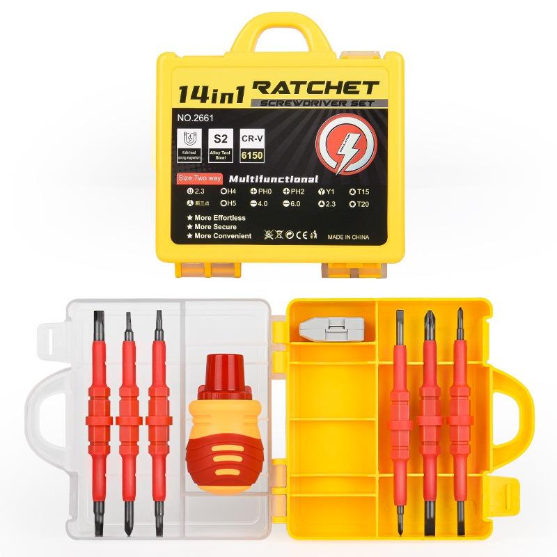 14-in-1 Insulated Electrician s Screwdriver Set Portable Ratchet Screwdriver Set