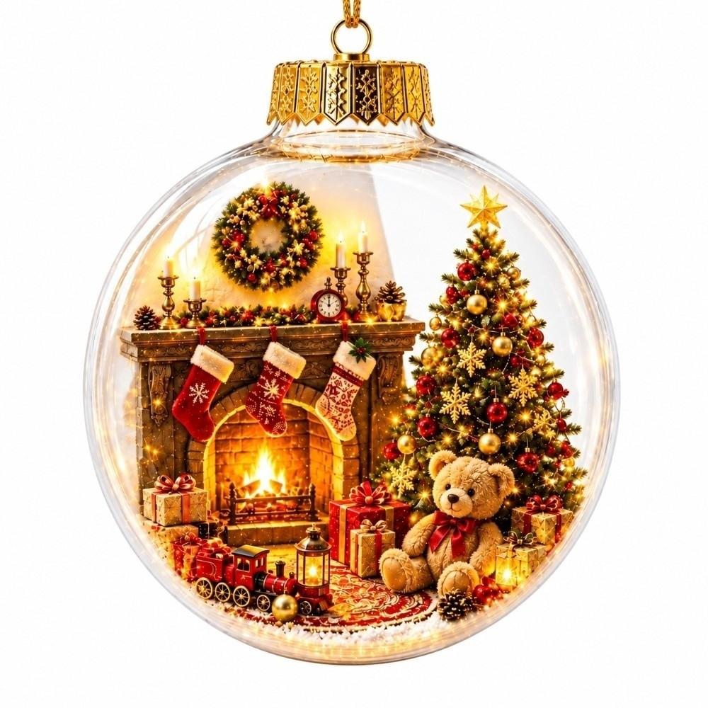 Builtin LED Christmas Ball Ornament Transparent Clear Acrylic Sphere Office Celebration