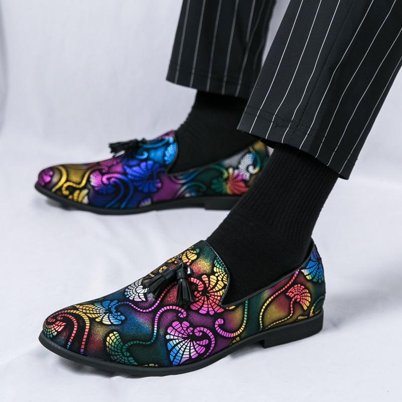 Fashion Luxury Designer Male Pointed Colours Tassel Patchwork Shoes Men's Formal Wedding Dress Homecoming Sapatos Tenis Masculino
