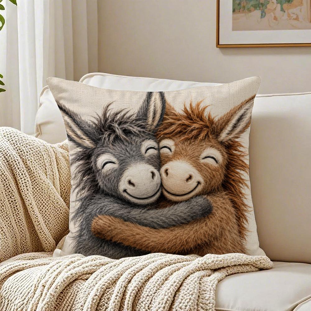 Funny Donkey Couple Pillow Case Breathable Organic Short Plush Cushion Covers Machine Washable WrinkleResistant Soft Durable
