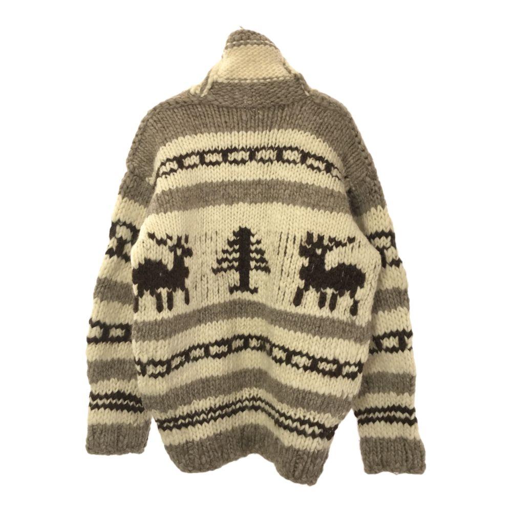 Wool hand knit Long sleeve Cowichan Sweater Brown Men's Used
