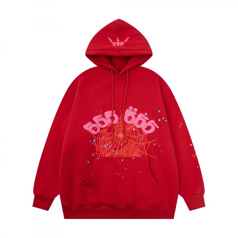 Sp5der Hoodie Unisex Oversized Cotton Pullover With Foil Letter Print Fall Casual Streetwear