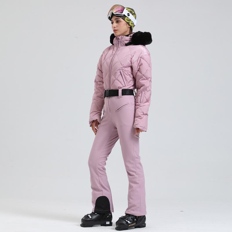 Women's Waterproof Windproof Down Ski Suit - One-Piece, Warm for Outdoor Sports