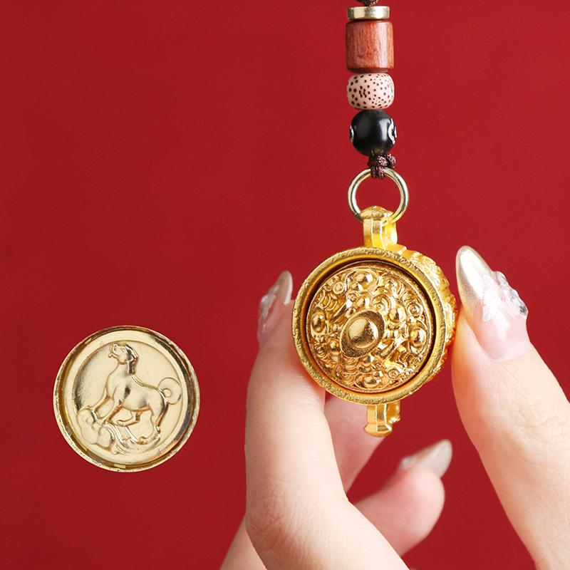 Kaksteist sodiaagi jäljendit messingist aardekauss, pöörlev meeste ja naiste rippuv kaunistus auto võtmehoidja ripats