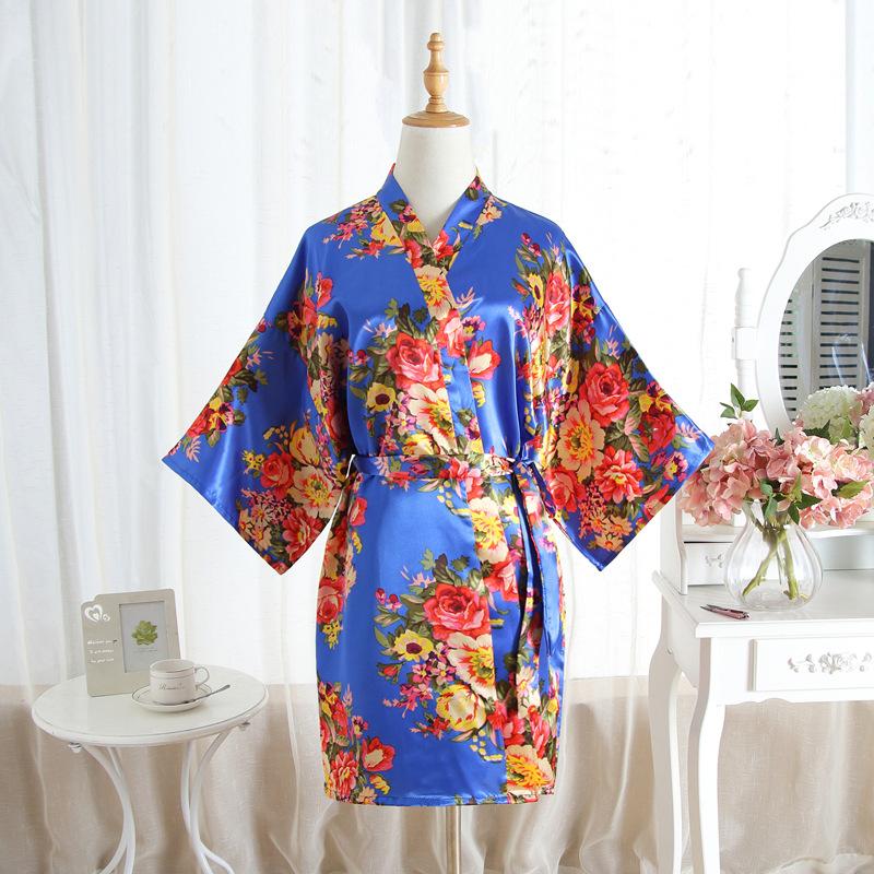 Comfortable Homewear Adult Sateen Peony Flower Open Robe Mother's Nightgown Nightgown Bathrobe Peacock Kimono Fashionable Elegant Elegant