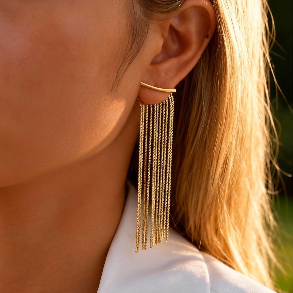 Gold Tassel Earrings Stainless Steel Waterfall Earrings Hypoallergenic Fringe Earrings  Prom Event