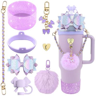 Bling Stanley Cup-Zubehör für 40-oz- und 30-oz-Becher, einschließlich Silikon-Strohhalm-Aufsatz mit süßer Schleife und Silikon-Stanley-Cup-Boot
